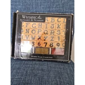 Stampabilities Whimsical Alphabet & Numbers Wood Rubber Stamp Set 36pc Ink Pads